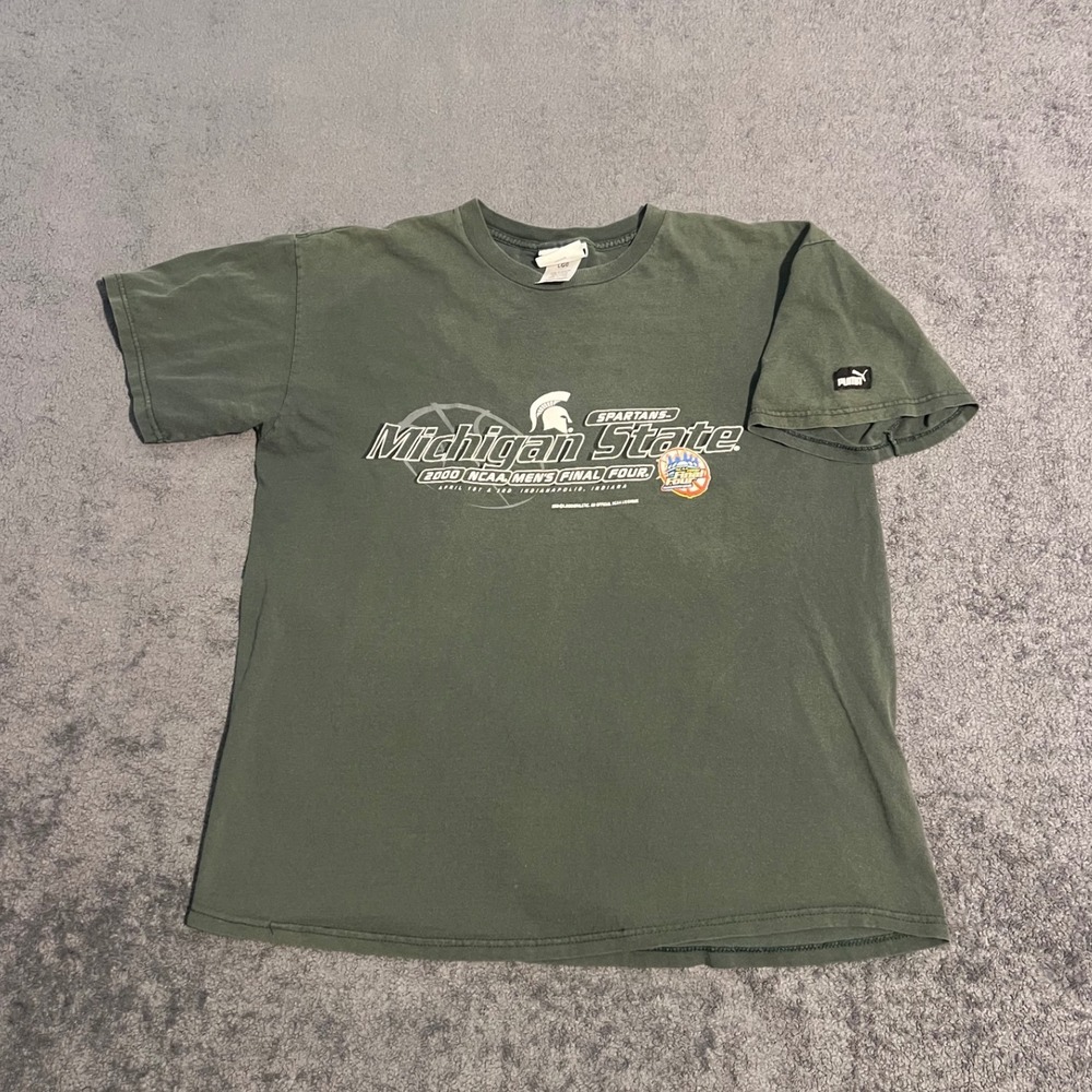 Vintage Puma Michigan State Spartans 2000 NCAA Final Four T-Shirt Green Mens L